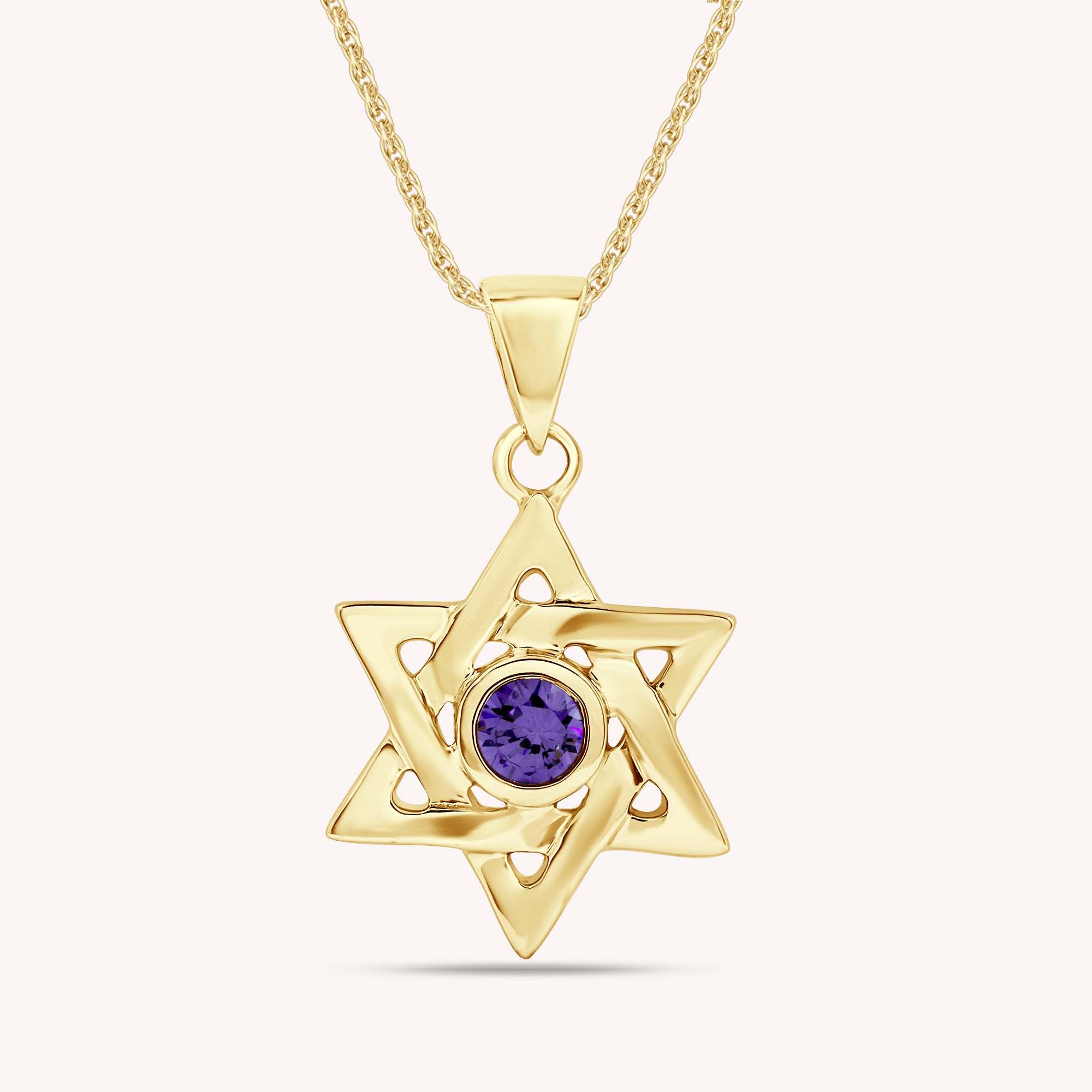 Simulated Round Birthstone Jewish Star of David Pendant Necklace