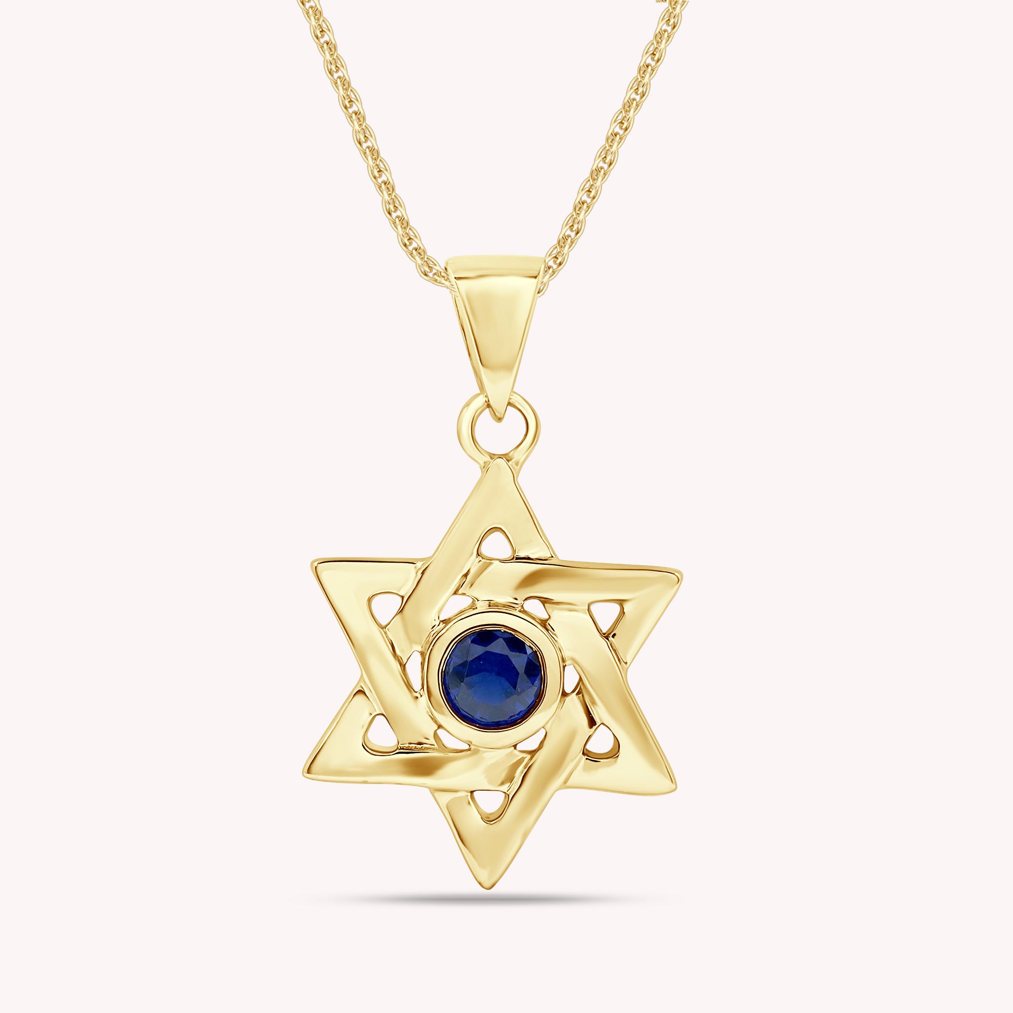 Simulated Round Birthstone Jewish Star of David Pendant Necklace