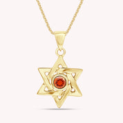 Simulated Round Birthstone Jewish Star of David Pendant Necklace
