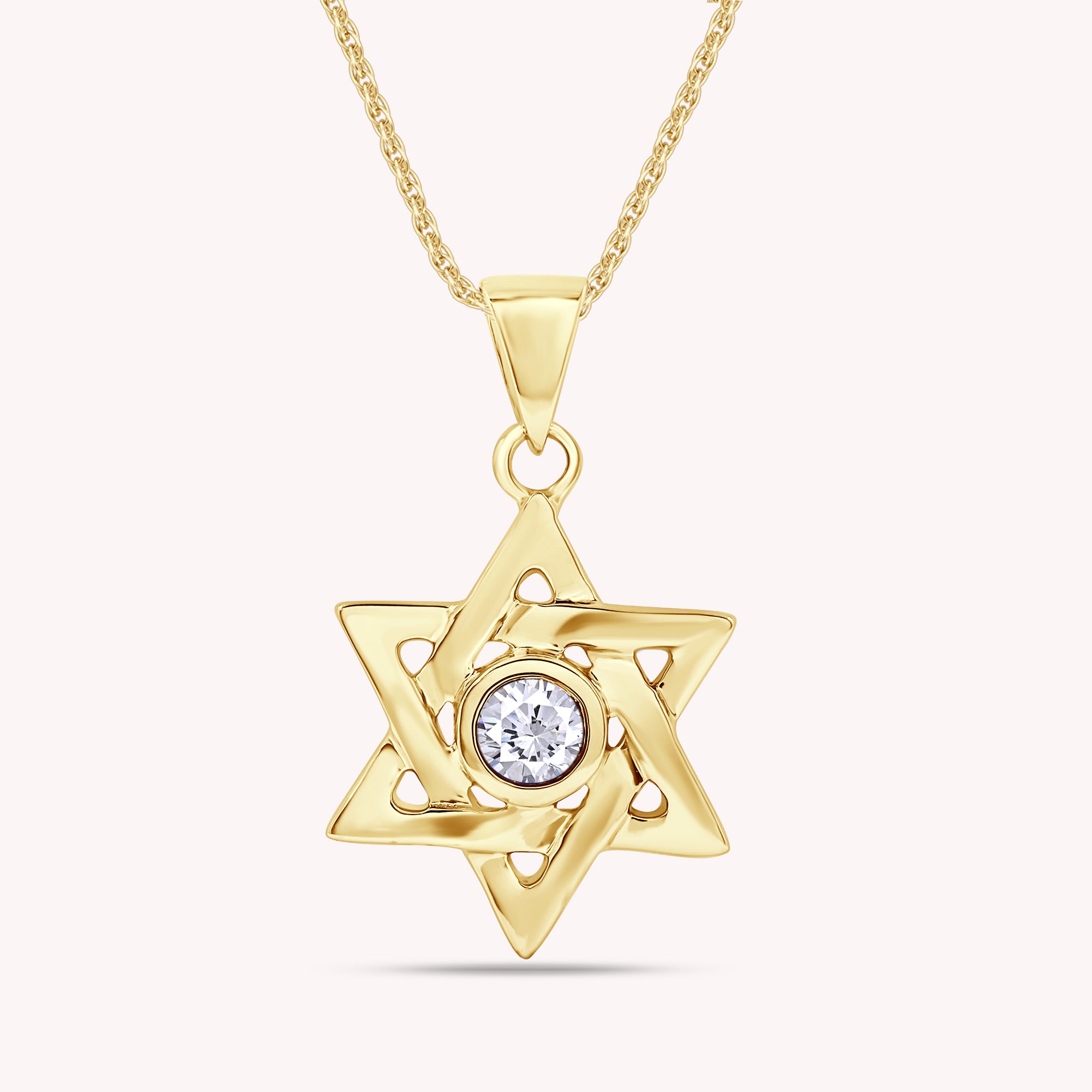 Simulated Round Birthstone Jewish Star of David Pendant Necklace