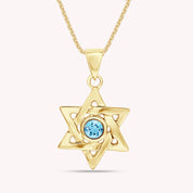Simulated Round Birthstone Jewish Star of David Pendant Necklace