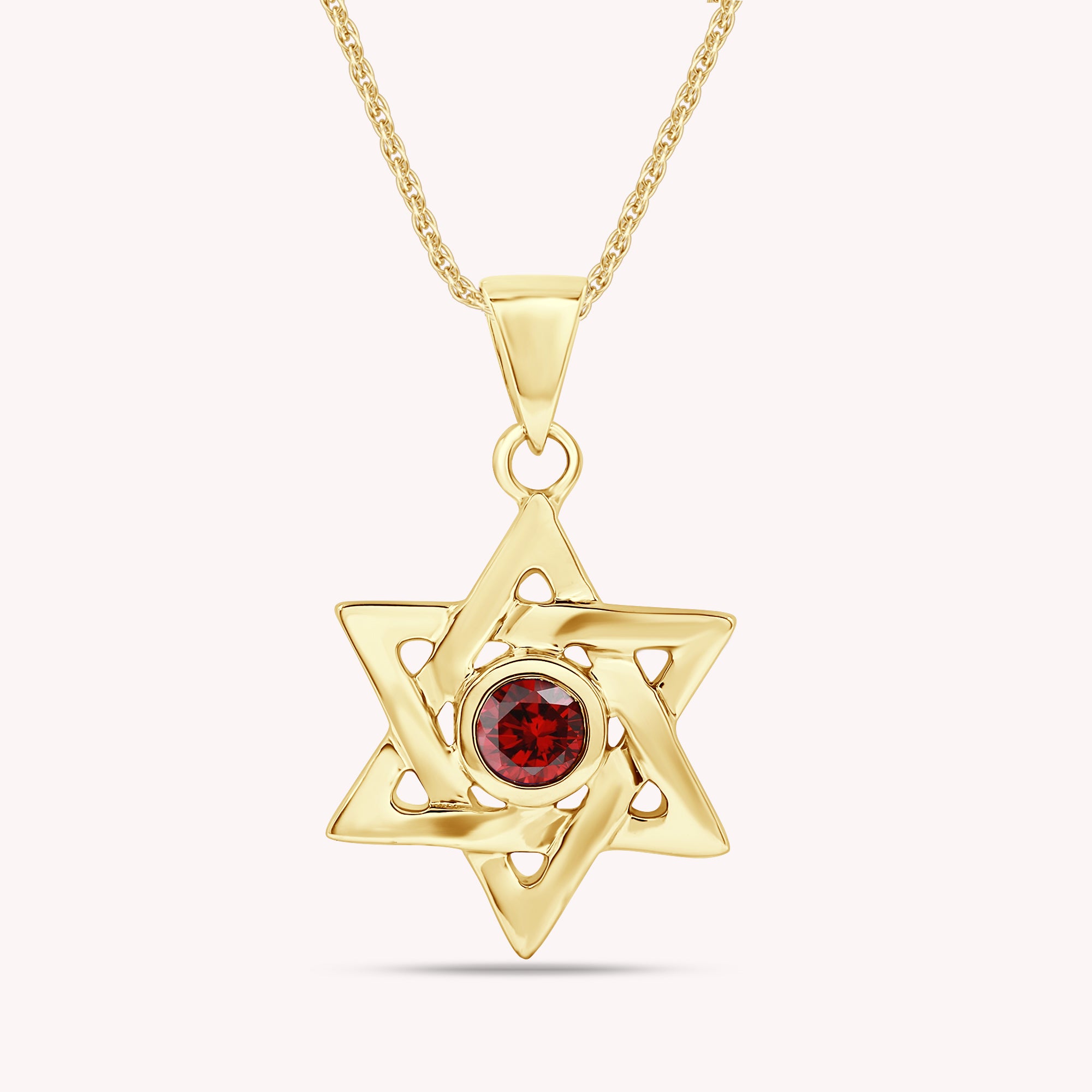 Simulated Round Birthstone Jewish Star of David Pendant Necklace