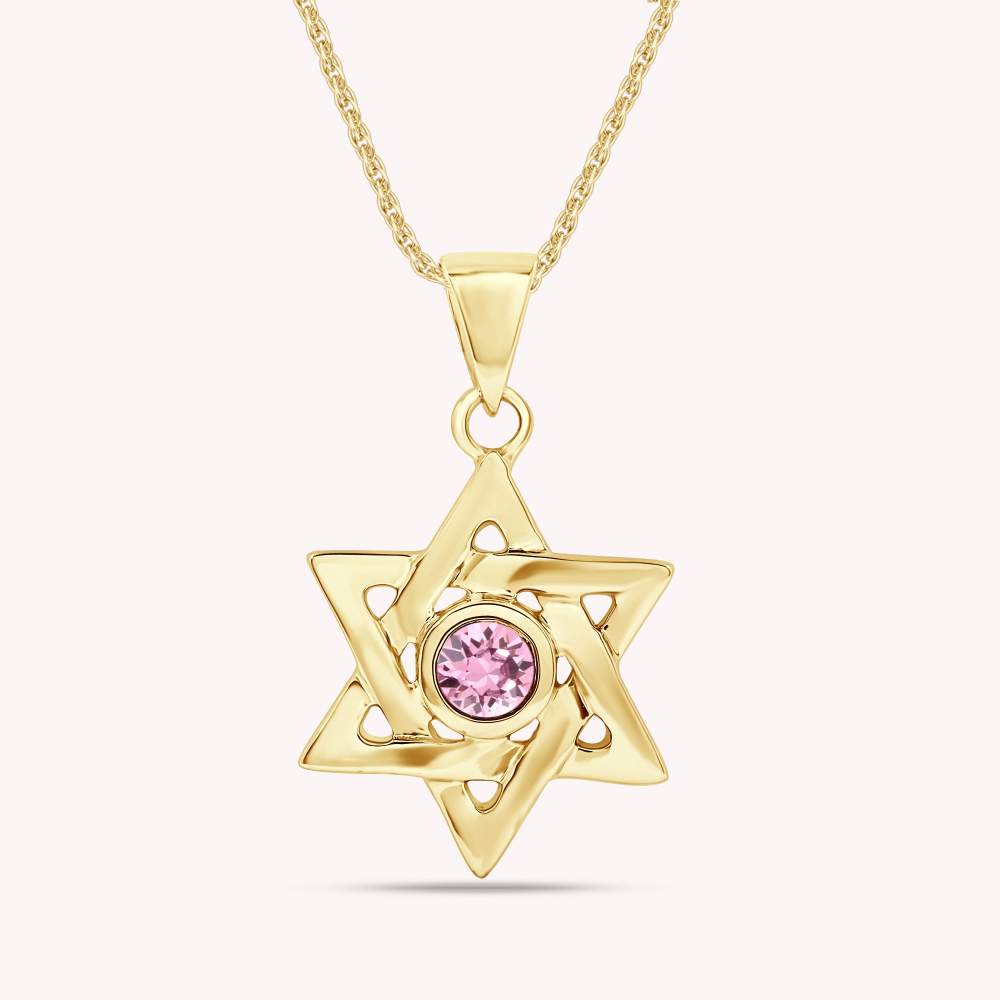 Simulated Round Birthstone Jewish Star of David Pendant Necklace