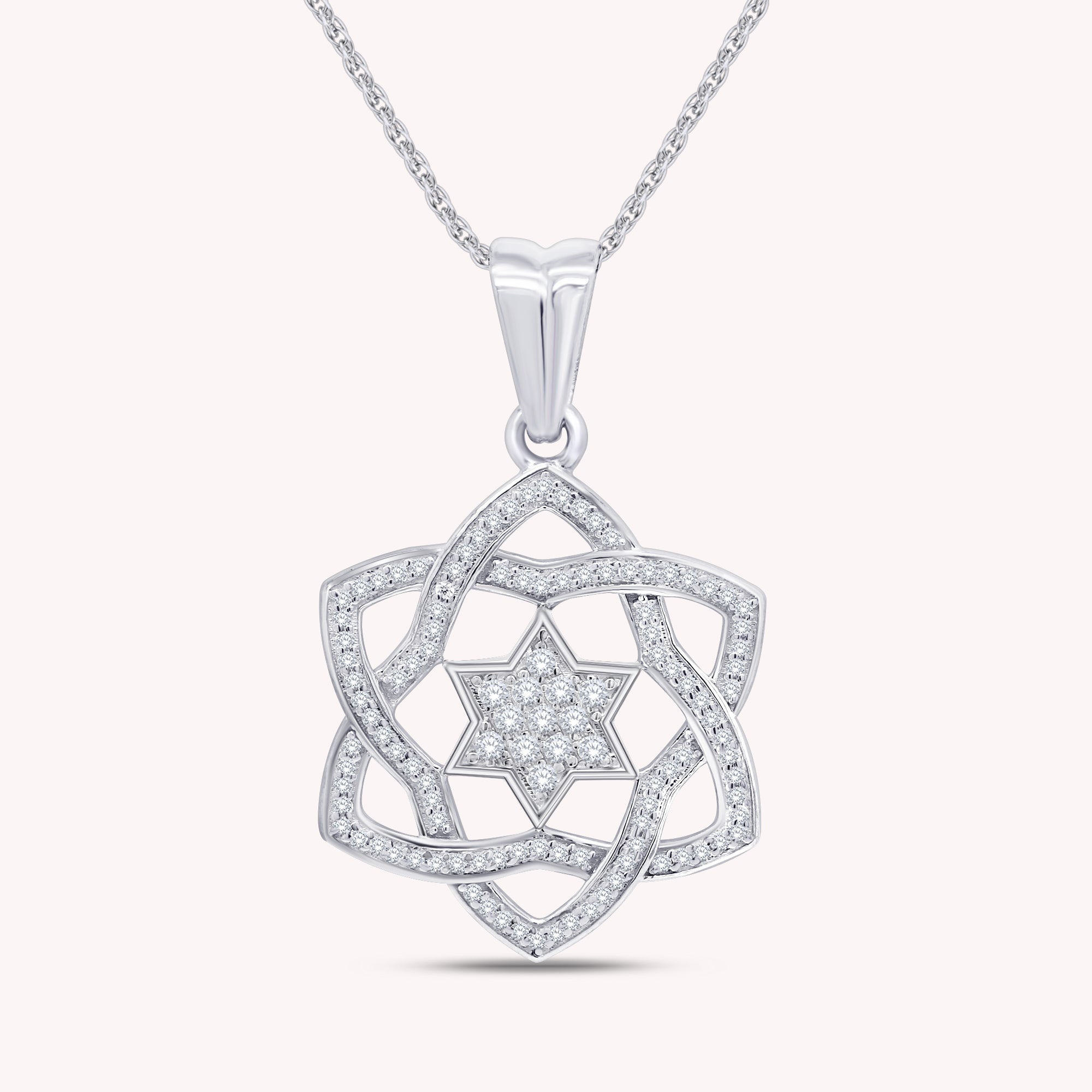 Jewish Star of David CZ Pendant Necklace In 925 Sterling Silver