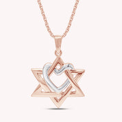 Two Tone Star of David with Heart Pendant Necklace