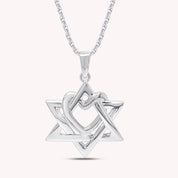 Two Tone Star of David with Heart Pendant Necklace