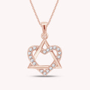 Round White CZ Jewish Star of David & Heart Pendant Necklace