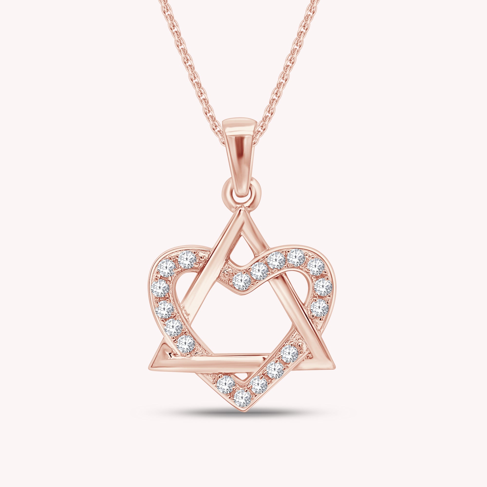 Round White CZ Jewish Star of David & Heart Pendant Necklace