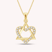 Round White CZ Jewish Star of David & Heart Pendant Necklace
