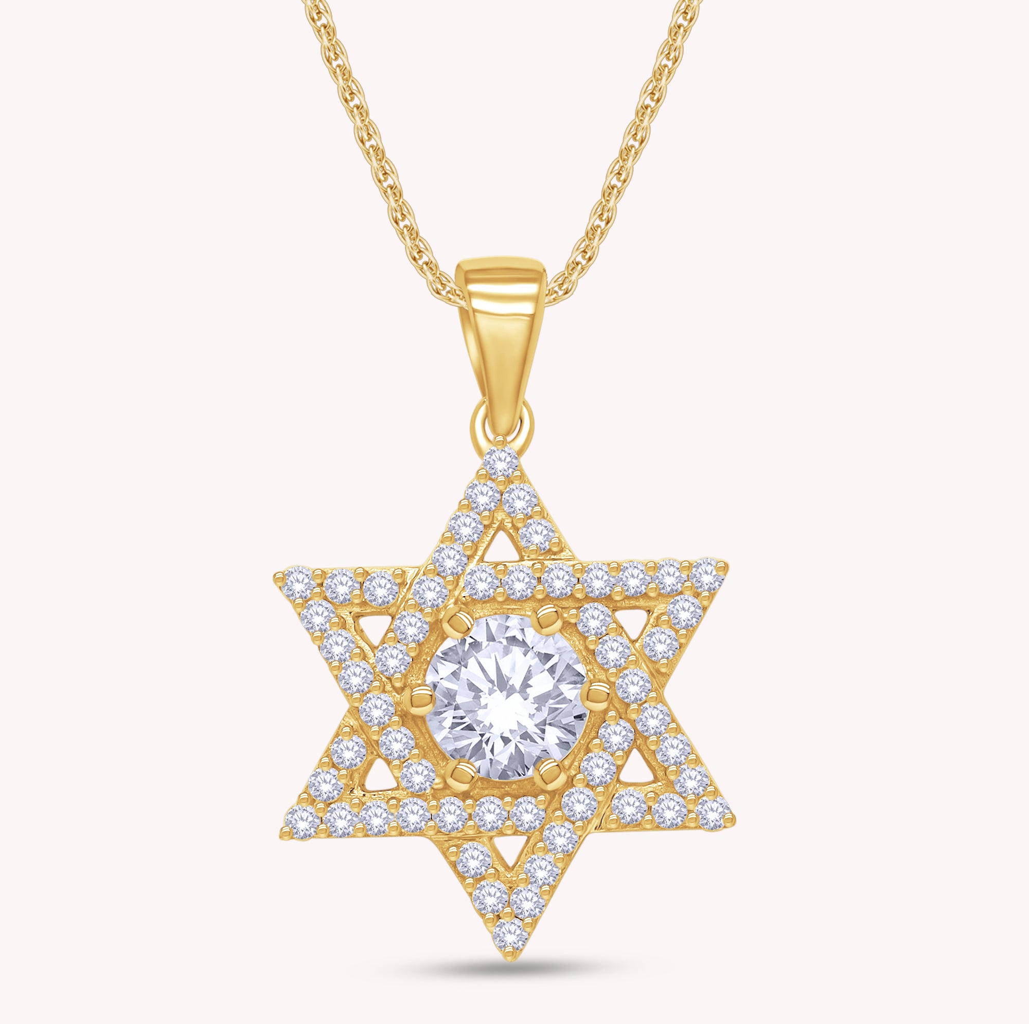 6MM Round Moissanite Star Of David Symbol Pendant Necklace