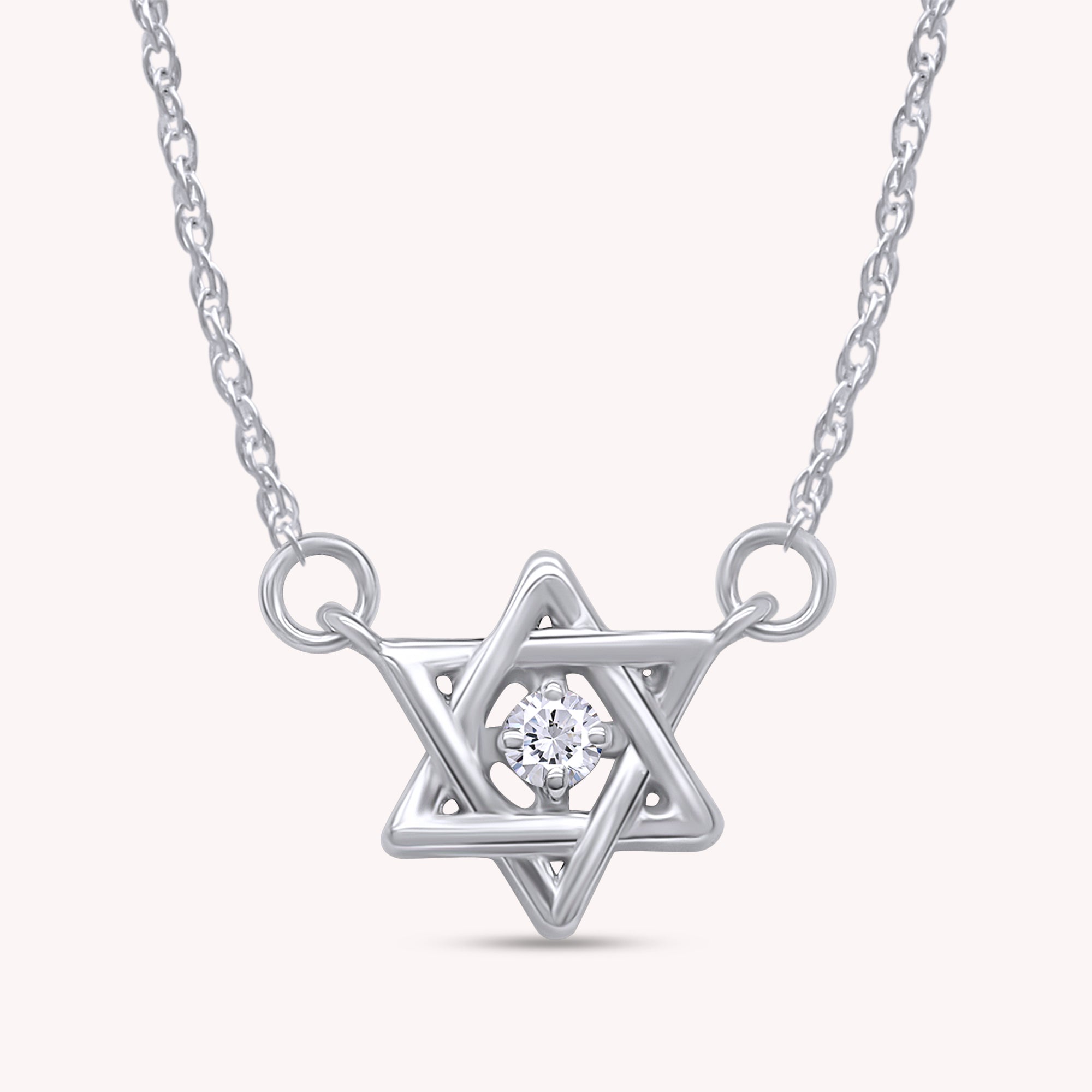 2MM Round Moissanite Star Of David Symbol Pendant Necklace