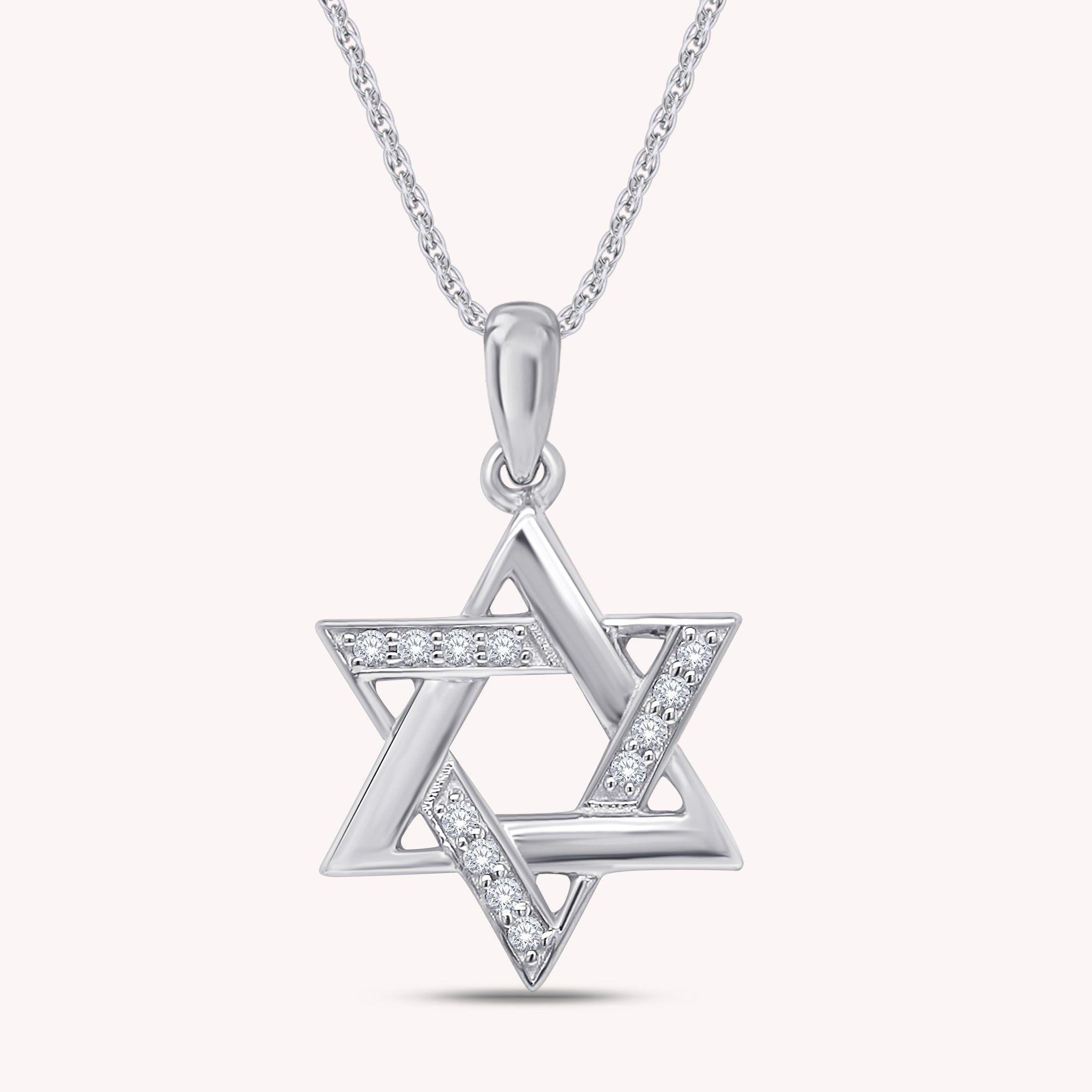 14K Gold Plated White CZ Jewish Star of David Pendant Necklace