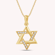 14K Gold Plated White CZ Jewish Star of David Pendant Necklace
