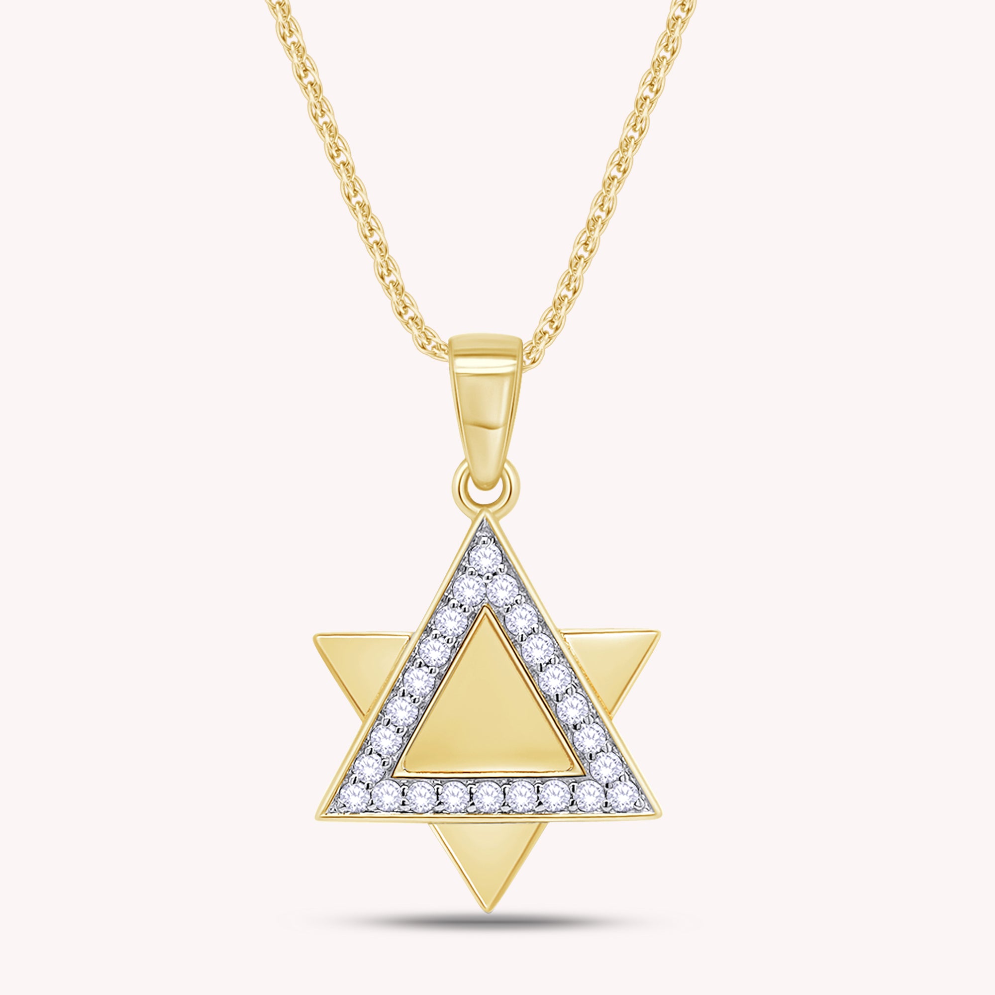 Round White CZ Jewish Star of David Pendant Necklace In 925 Sterling Silver
