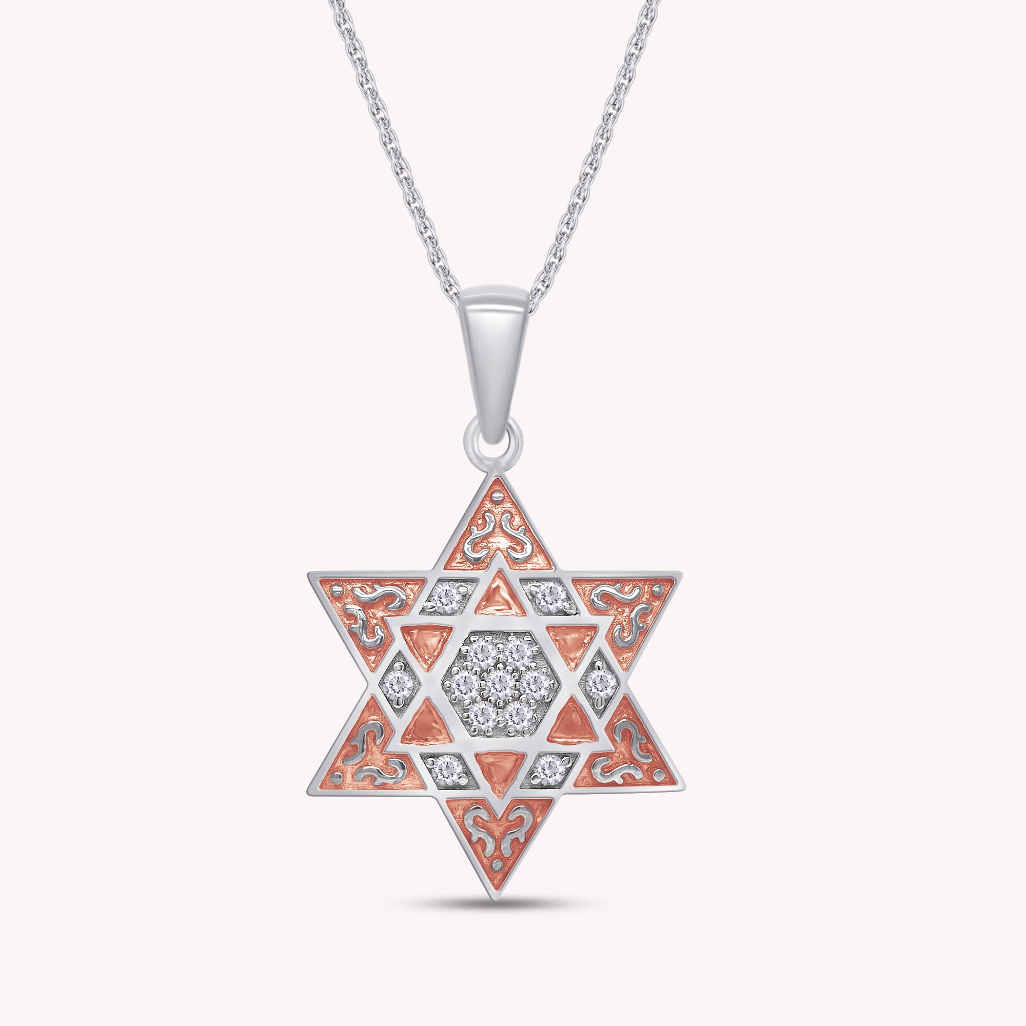 Two Tone Jewish Star of David Pendant Necklace