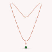 Bead Chain with Cushion Shape Pendant In Lab Grown Emerald Gemstone