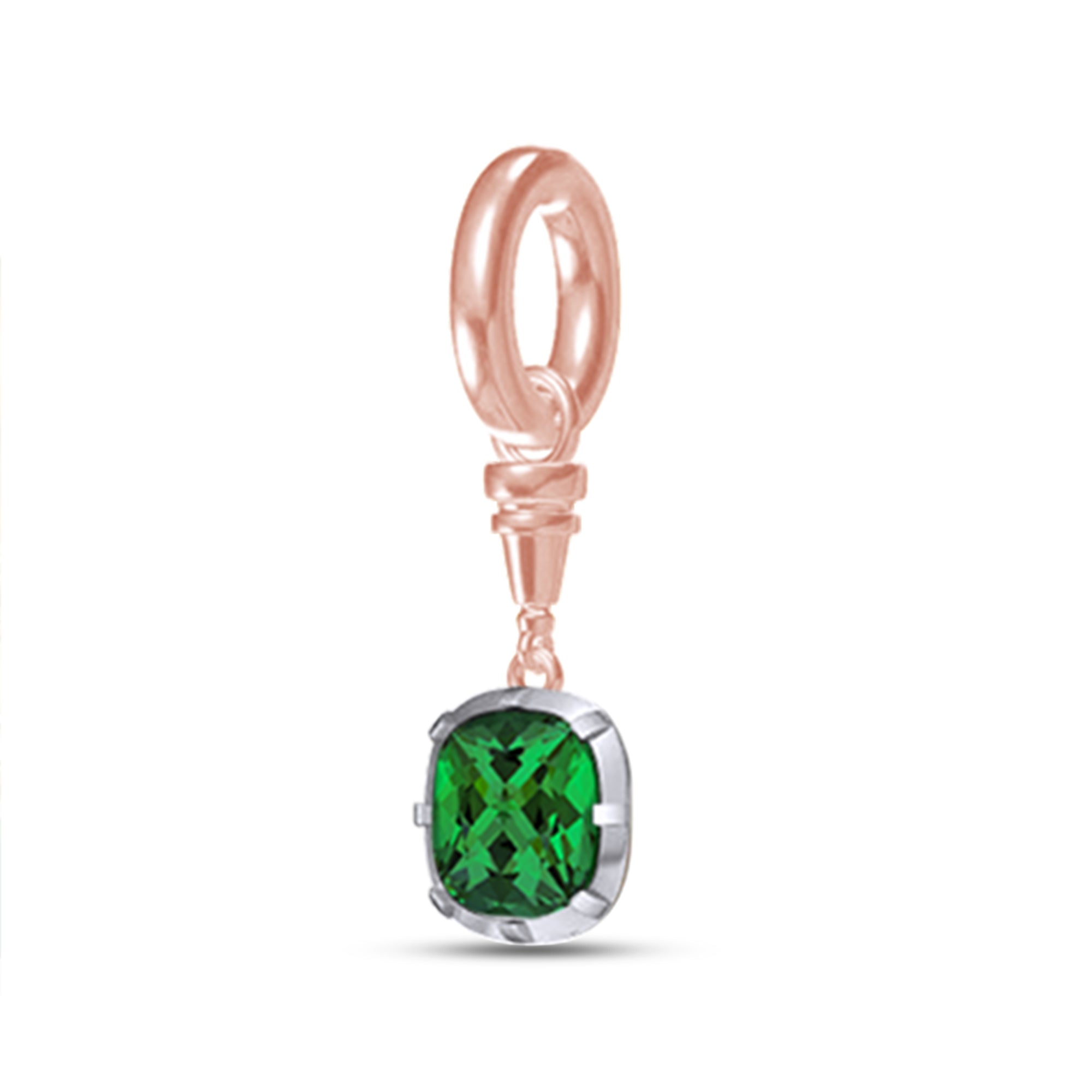 Bead Chain with Cushion Shape Pendant In Lab Grown Emerald Gemstone