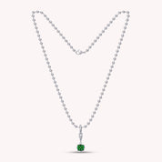 Bead Chain with Cushion Shape Pendant In Lab Grown Emerald Gemstone