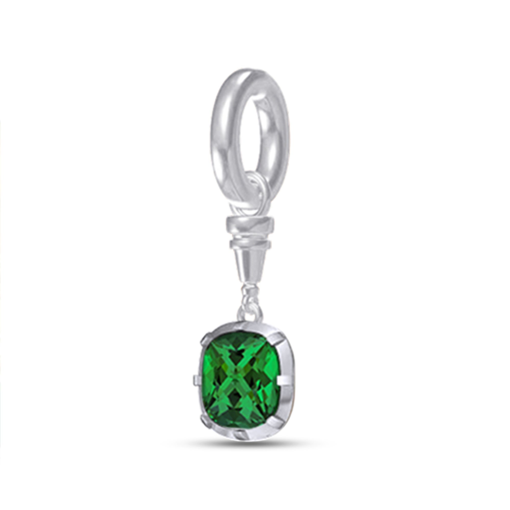 Bead Chain with Cushion Shape Pendant In Lab Grown Emerald Gemstone