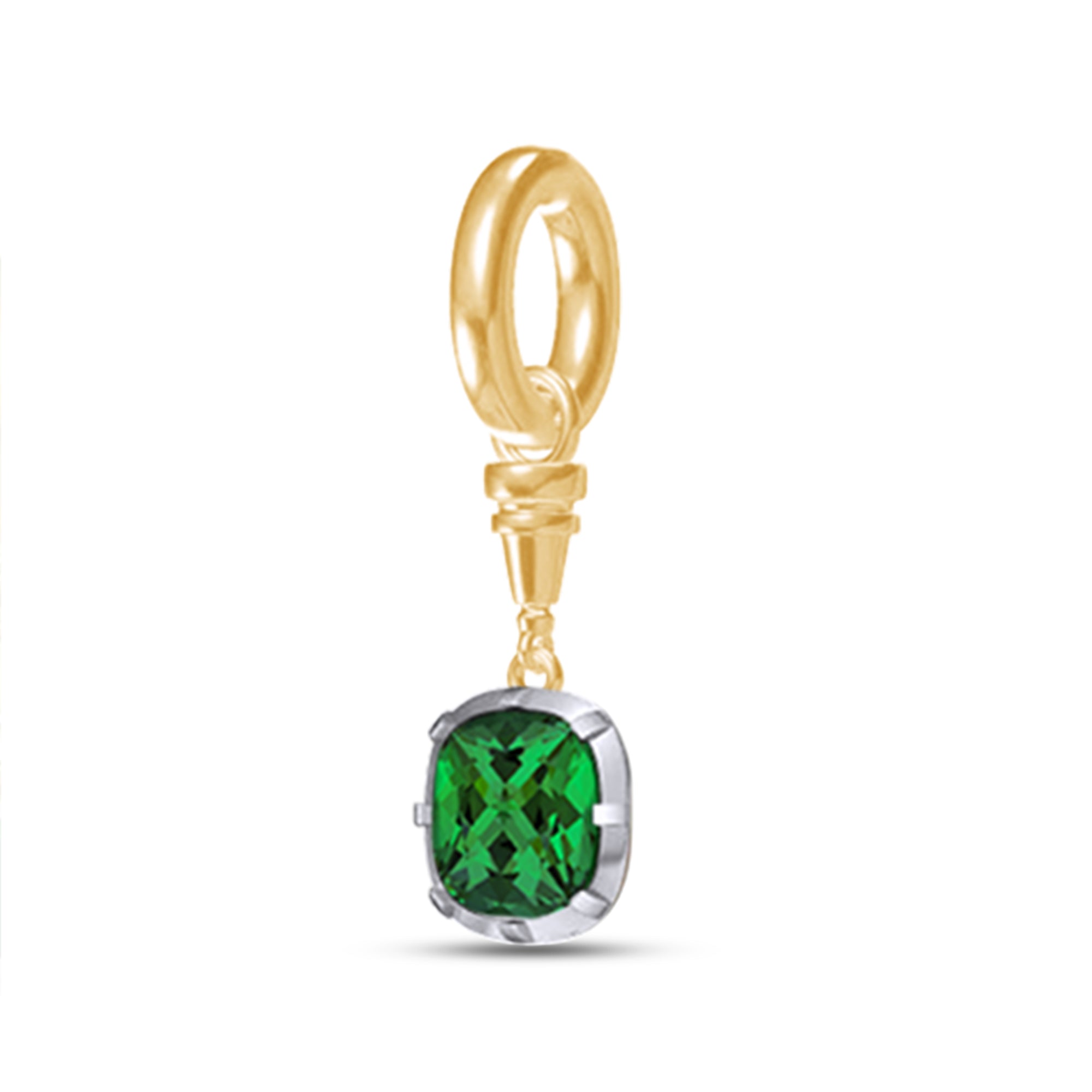 Bead Chain with Cushion Shape Pendant In Lab Grown Emerald Gemstone