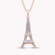 Round Natural Diamond Eiffel Tower Charm Pendant Necklace