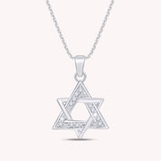 0.1 Ct White Natural Diamond Star of David Pendant Necklace