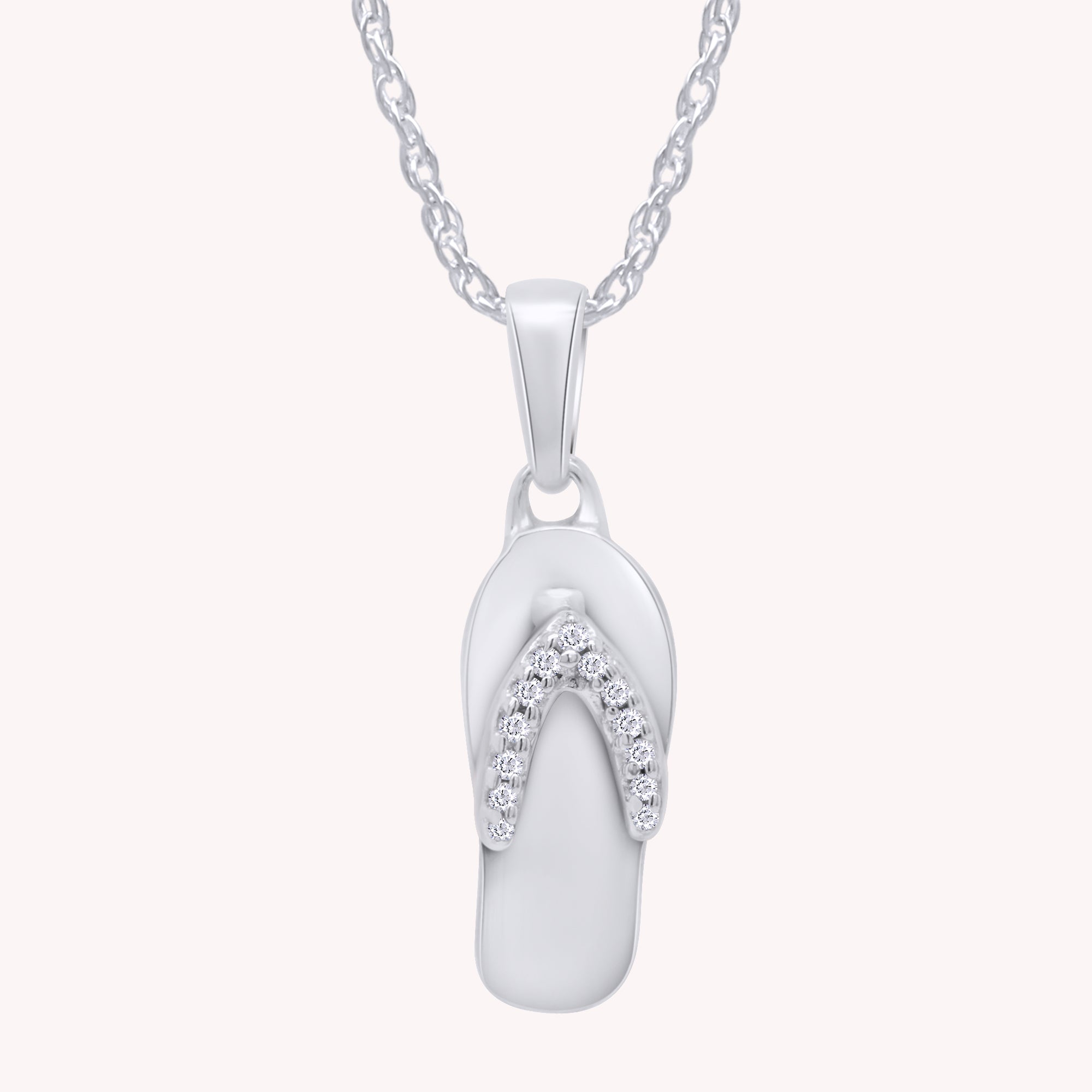 White Natural Diamond Flip Flop Pendant Necklace for Women