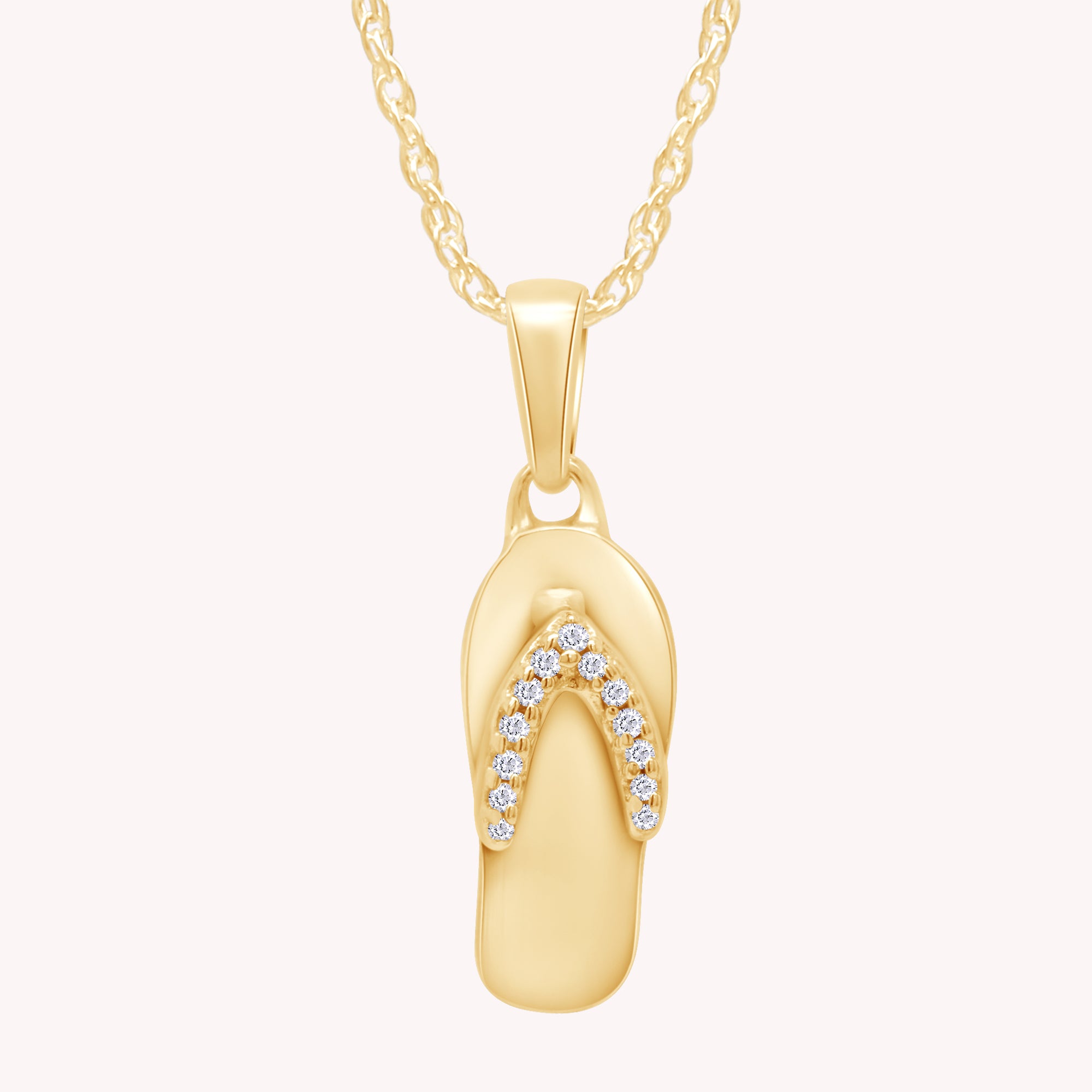 White Natural Diamond Flip Flop Pendant Necklace for Women