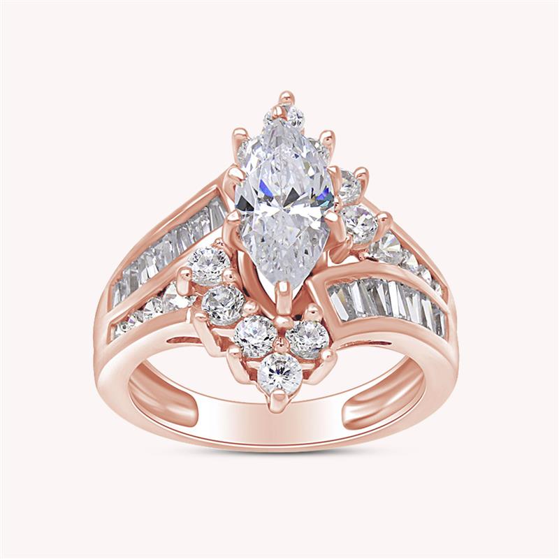Marquise and Round Shape White CZ Cocktail Engagement Ring for Women