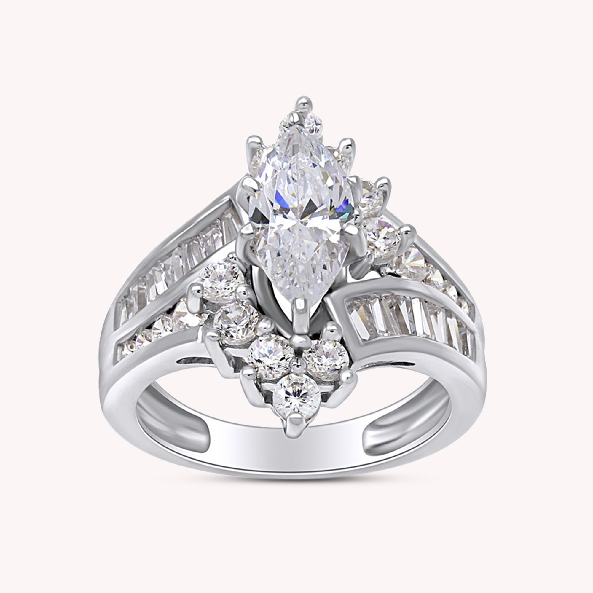 Marquise and Round Shape White CZ Cocktail Engagement Ring for Women