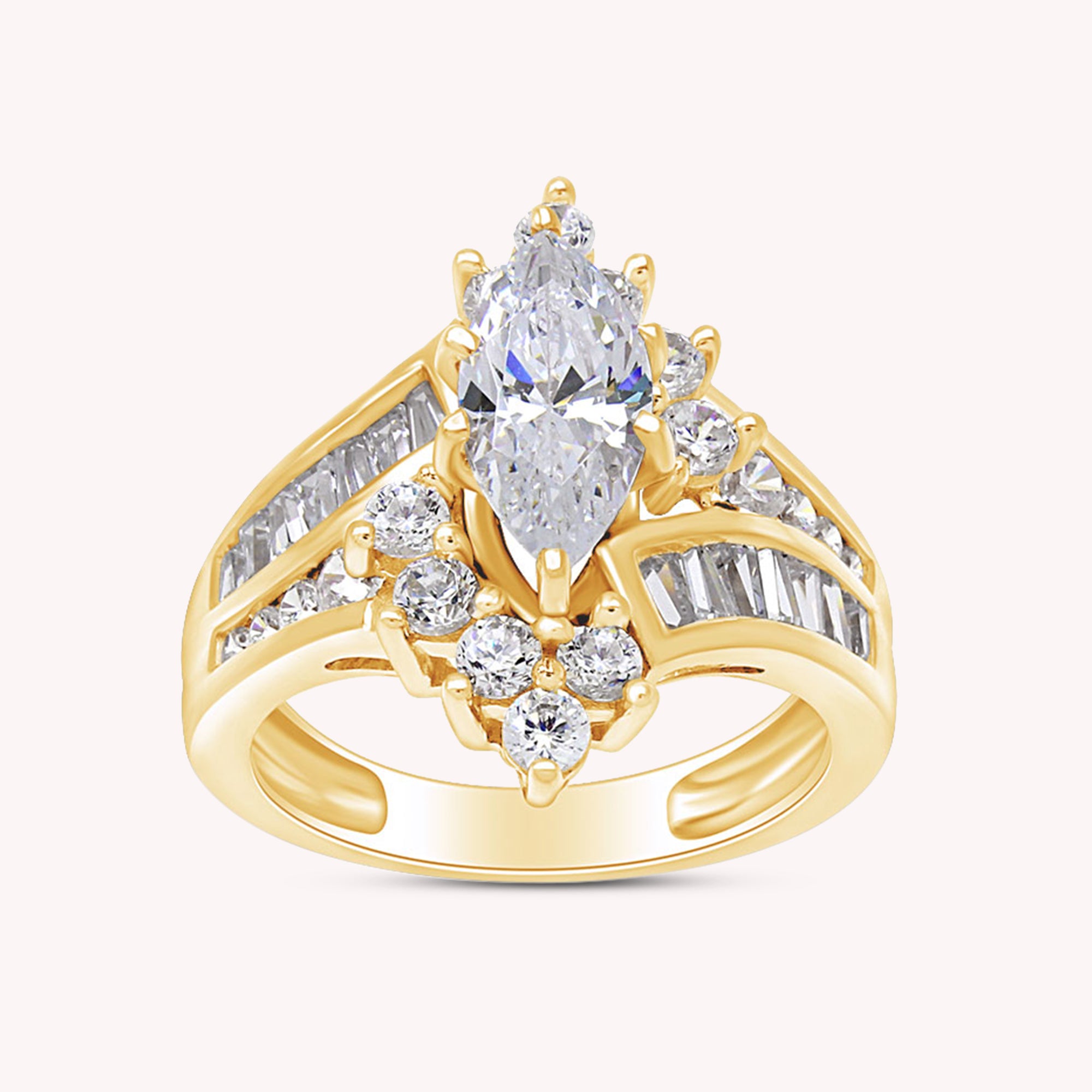 Marquise and Round Shape White CZ Cocktail Engagement Ring for Women