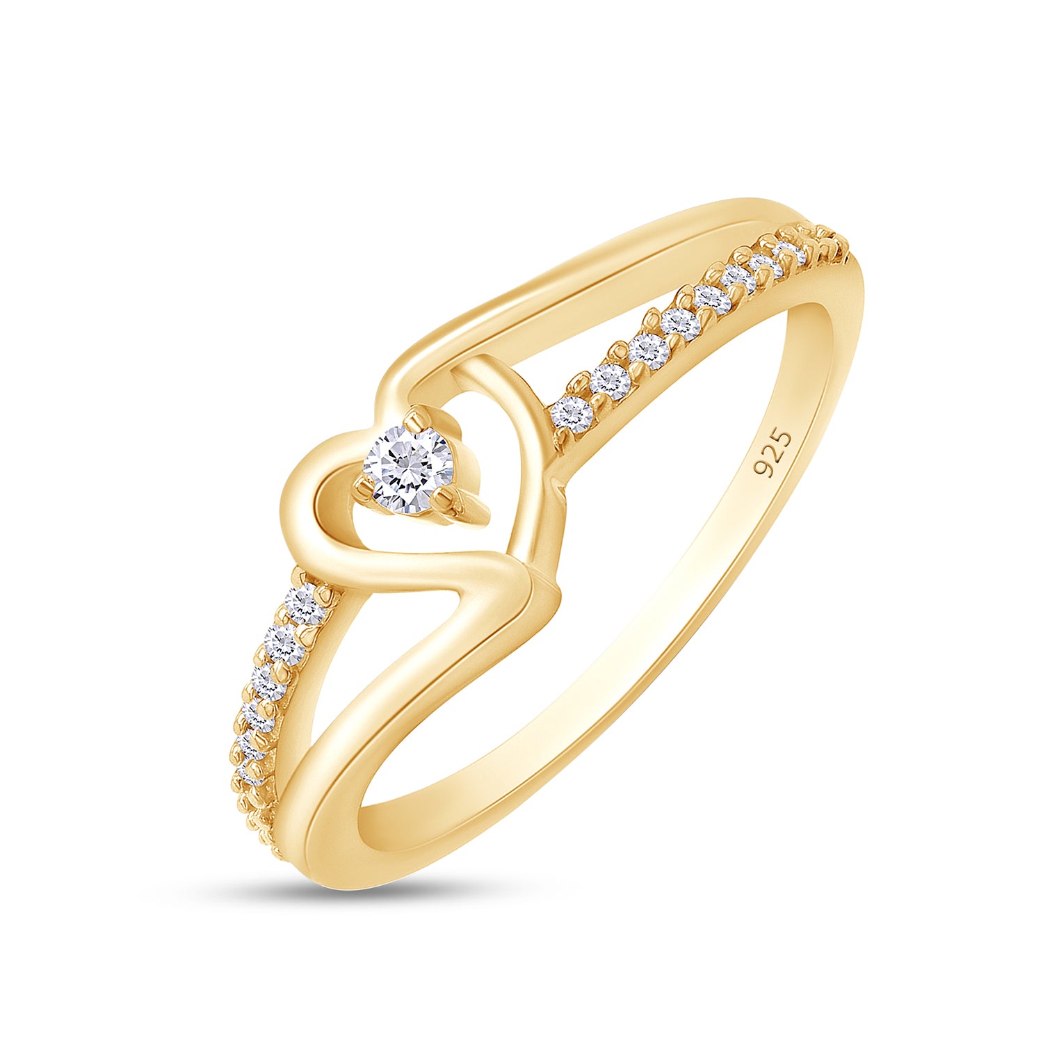 1/10 Carat CT Round White Natural Diamond Bypass Heart Promise Ring 14k Gold Over Sterling Silver Gift for Her