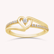 1/10 Carat CT Round White Natural Diamond Bypass Heart Promise Ring 14k Gold Over Sterling Silver Gift for Her