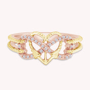 1/10 CT Natural Diamond Two Tone Heart Infinity Anchor Rope Promise Ring 14k Gold Over Sterling Silver (I-J Color, I2-I3 Clarity, 0.10 Cttw) Gift For Her