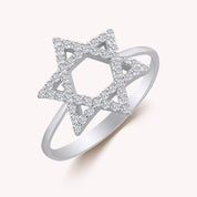 Jewish Star of David White CZ Ring In In 925 Sterling Silver