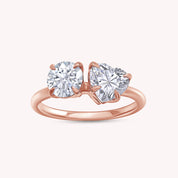Round & Heart Lab Created Moissanite Diamond Toi Et Moi 2-Stone Engagement Ring In 925 Sterling Silver