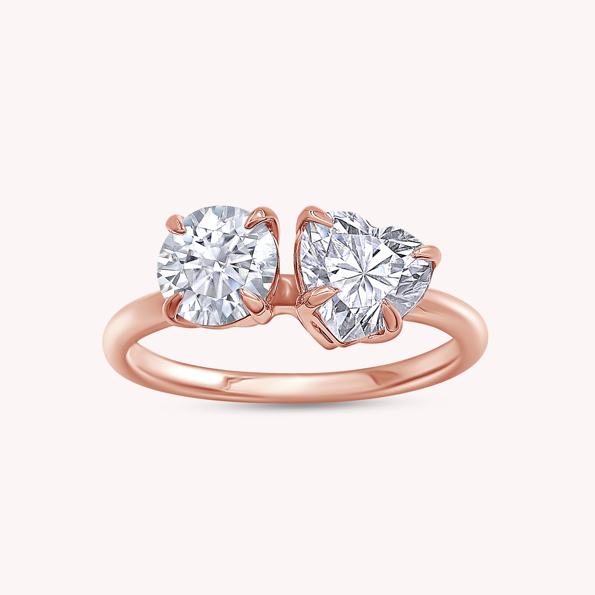 Round & Heart Lab Created Moissanite Diamond Toi Et Moi 2-Stone Engagement Ring In 925 Sterling Silver