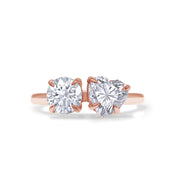 Round & Heart Lab Created Moissanite Diamond Toi Et Moi 2-Stone Engagement Ring In 925 Sterling Silver