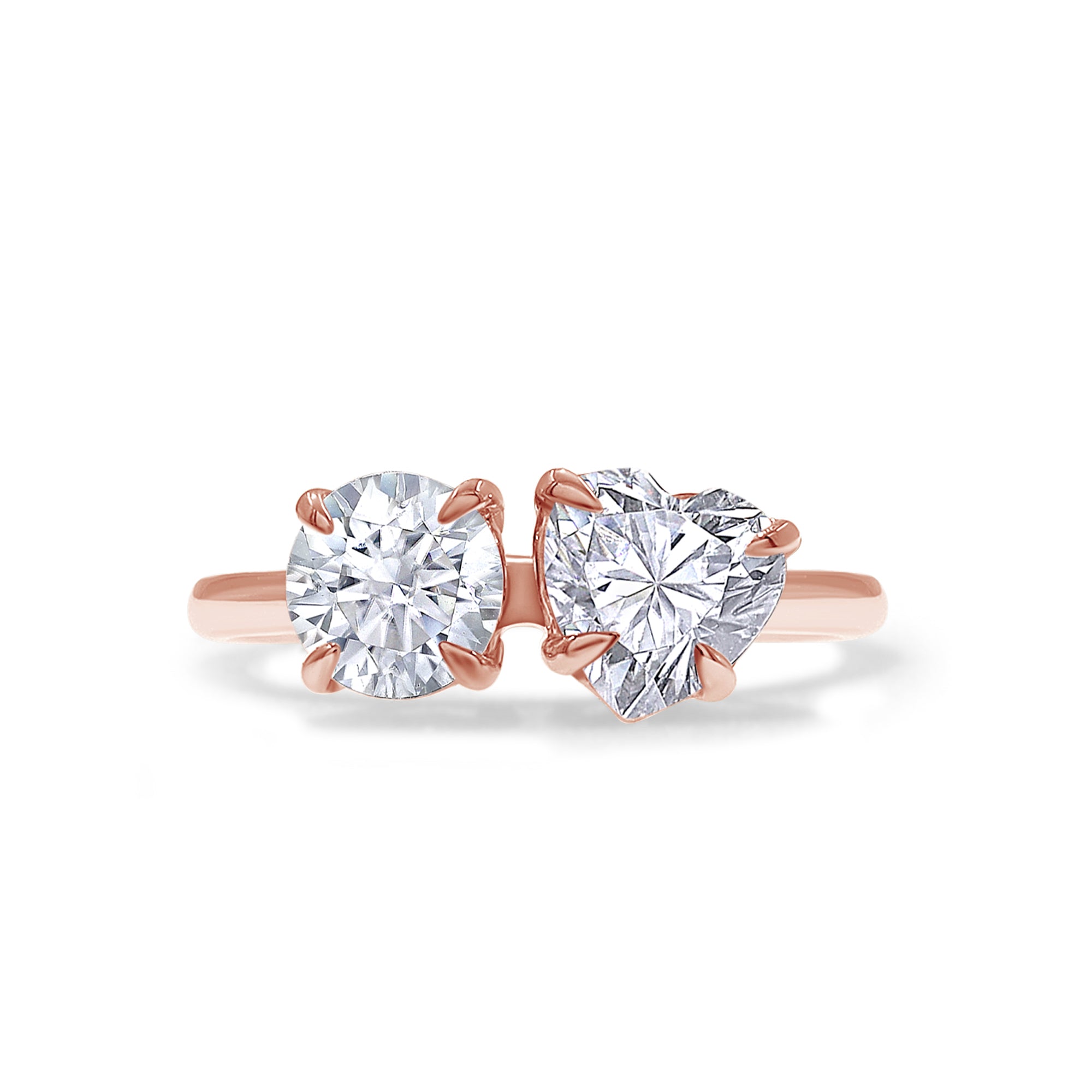 Round & Heart Lab Created Moissanite Diamond Toi Et Moi 2-Stone Engagement Ring In 925 Sterling Silver