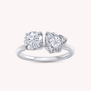 Round & Heart Lab Created Moissanite Diamond Toi Et Moi 2-Stone Engagement Ring In 925 Sterling Silver