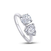 Round & Heart Lab Created Moissanite Diamond Toi Et Moi 2-Stone Engagement Ring In 925 Sterling Silver