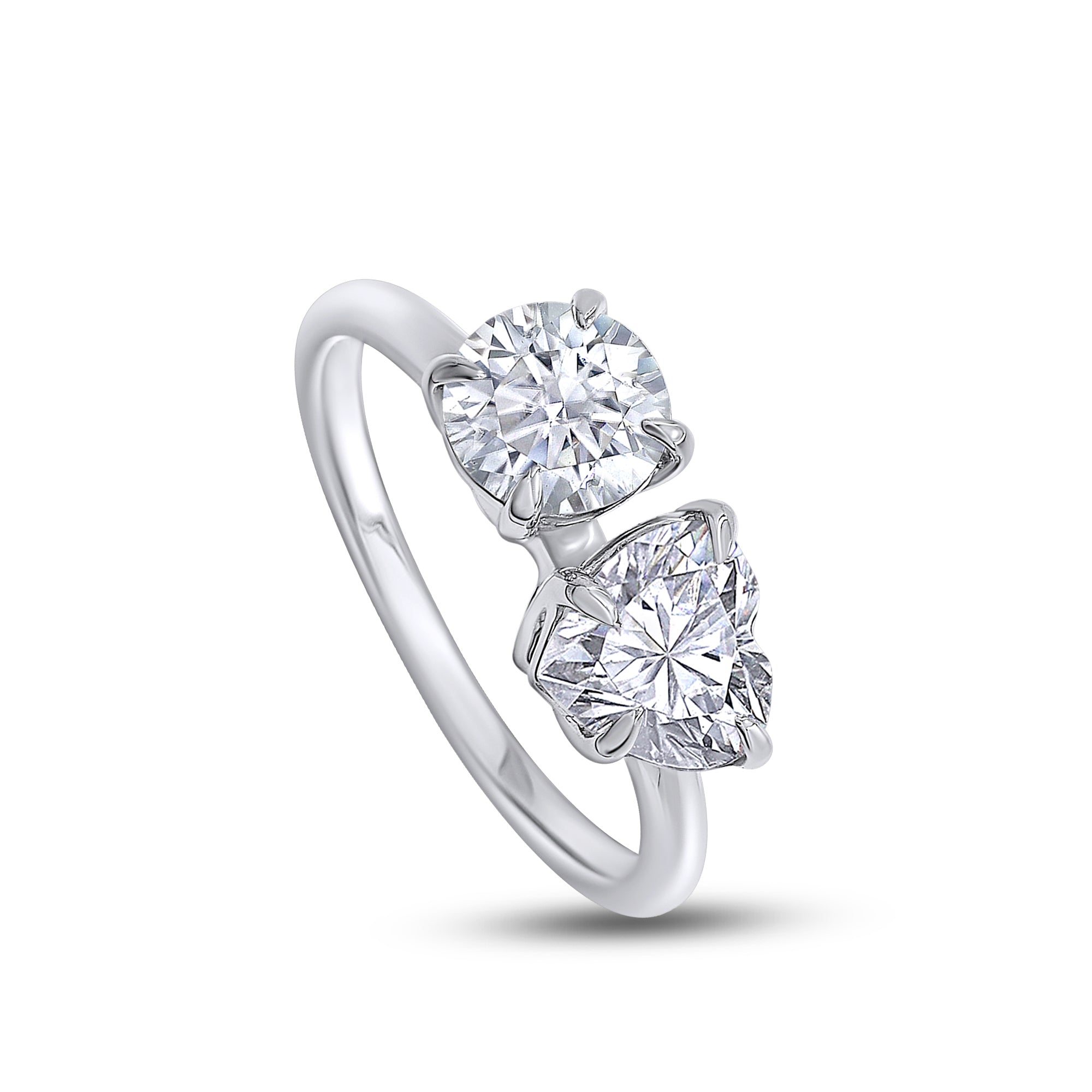 Round & Heart Lab Created Moissanite Diamond Toi Et Moi 2-Stone Engagement Ring In 925 Sterling Silver
