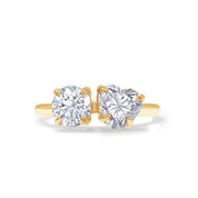 Round & Heart Lab Created Moissanite Diamond Toi Et Moi 2-Stone Engagement Ring In 925 Sterling Silver