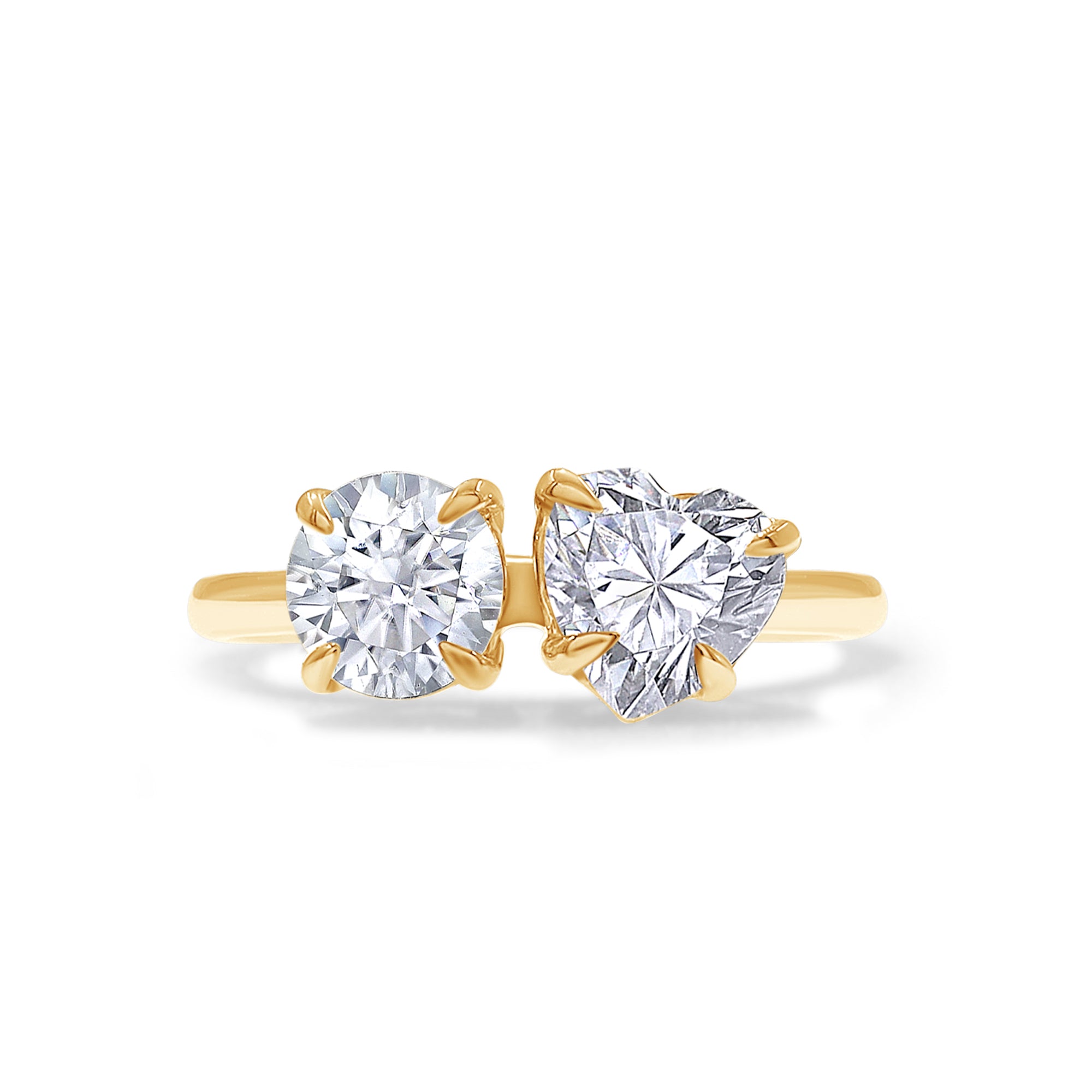 Round & Heart Lab Created Moissanite Diamond Toi Et Moi 2-Stone Engagement Ring In 925 Sterling Silver