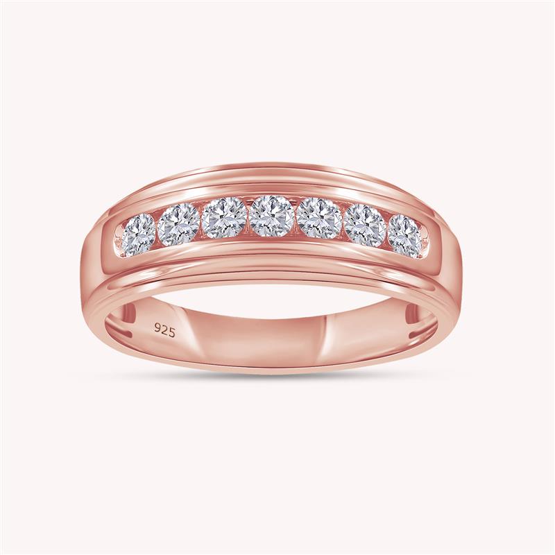 Round Lab Grown Diamond Channel Set 7-Stone Wedding Anniversary Band Ring