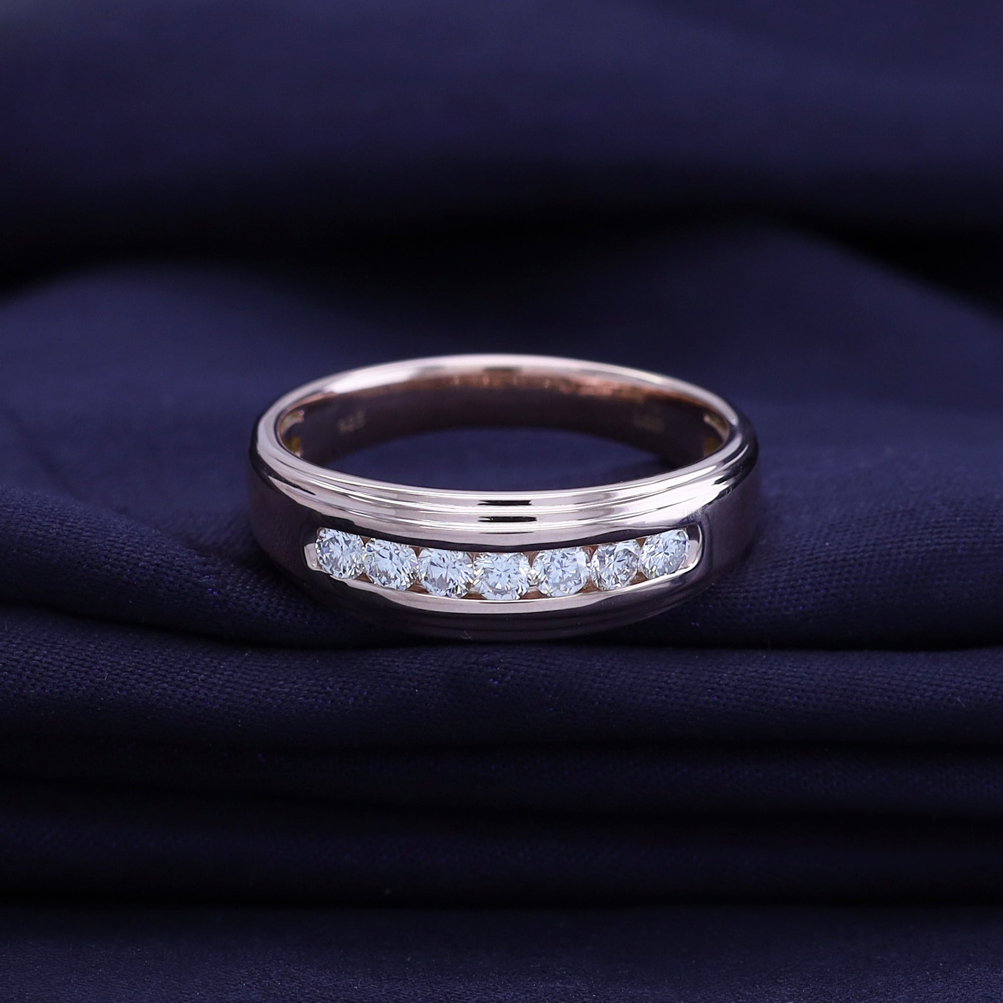 Round Lab Grown Diamond Channel Set 7-Stone Wedding Anniversary Band Ring