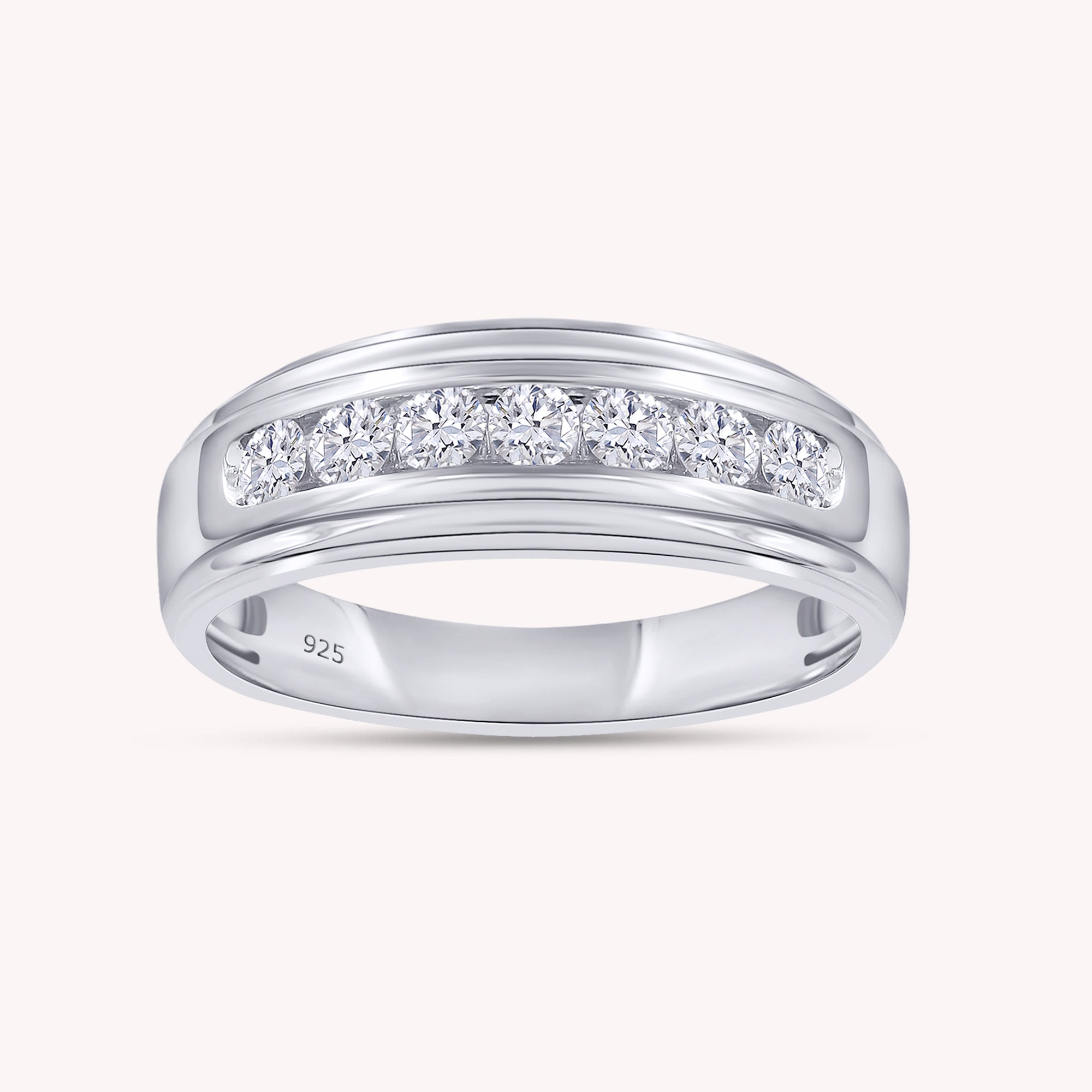 Round Lab Grown Diamond Channel Set 7-Stone Wedding Anniversary Band Ring