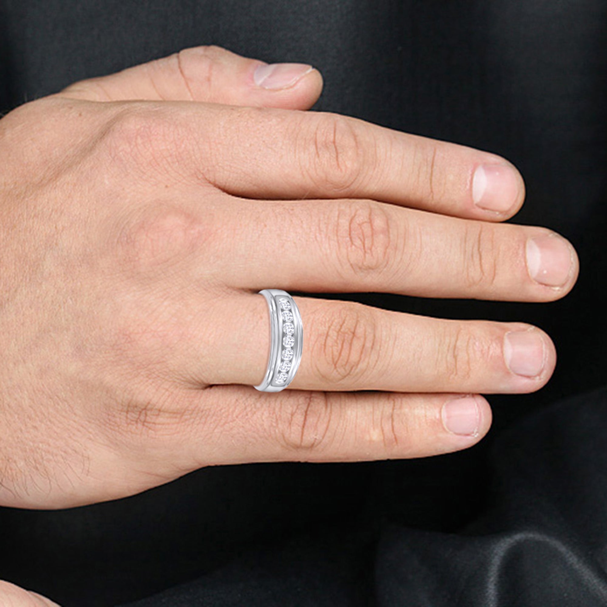 Round Lab Grown Diamond Channel Set 7-Stone Wedding Anniversary Band Ring