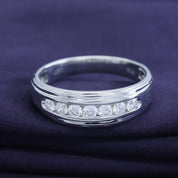 Round Lab Grown Diamond Channel Set 7-Stone Wedding Anniversary Band Ring