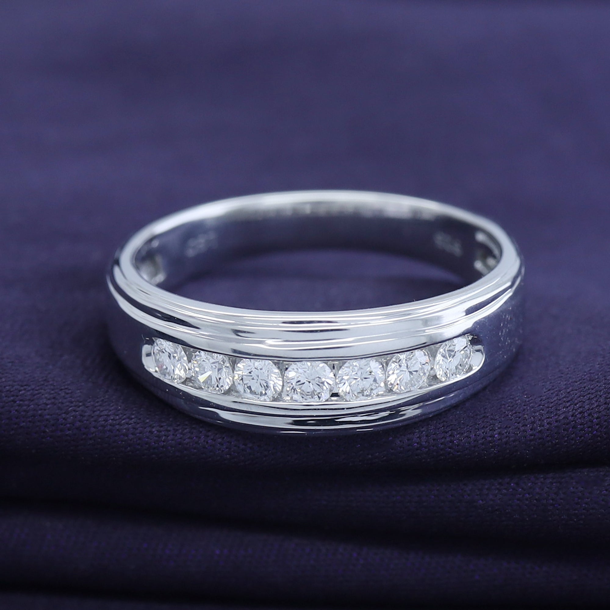 Round Lab Grown Diamond Channel Set 7-Stone Wedding Anniversary Band Ring